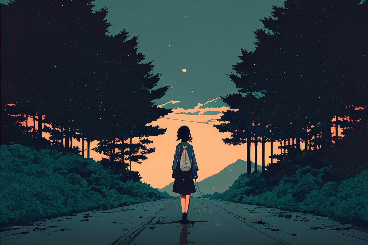 backpacker, road, walk, anime, wallpaper, minimal, people, background, landscape, travel, anime, anime, anime, anime, anime